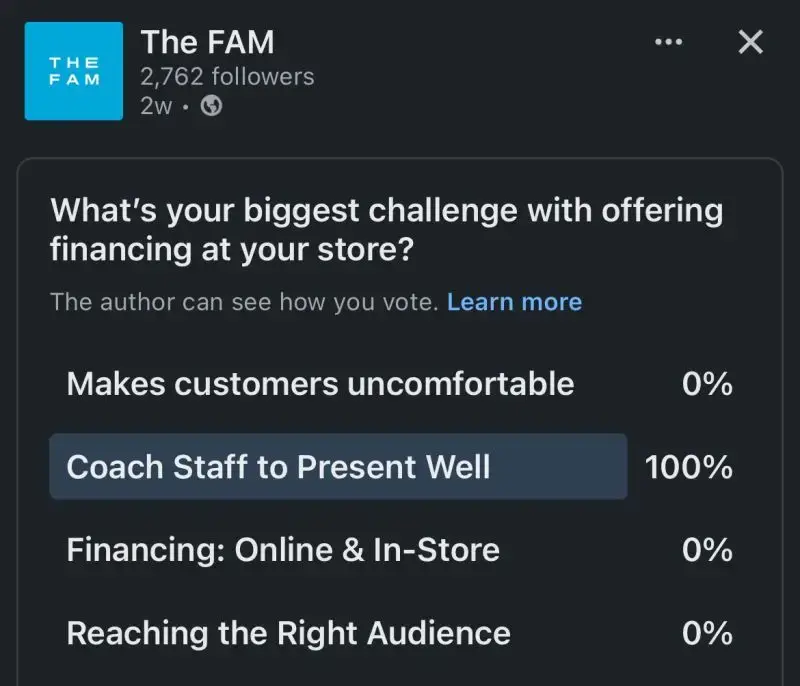 the Fam Linkedin Financing Survey Wonder Image of The Fam Survey on LinkedIn