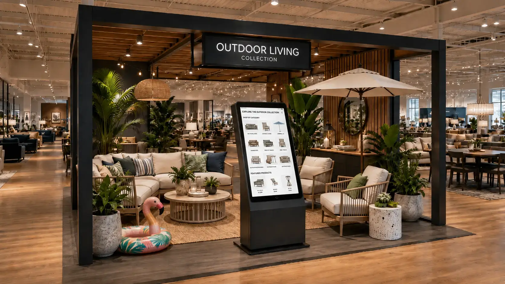 Store within Store patio furniture gallery with endless aisle kiosk in a traditional furniture store