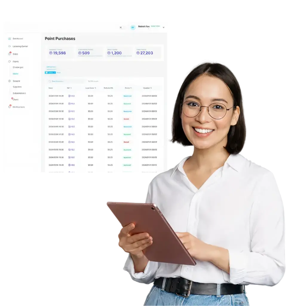 Image of a brand rep with a screenshot of sales from the Wonder App