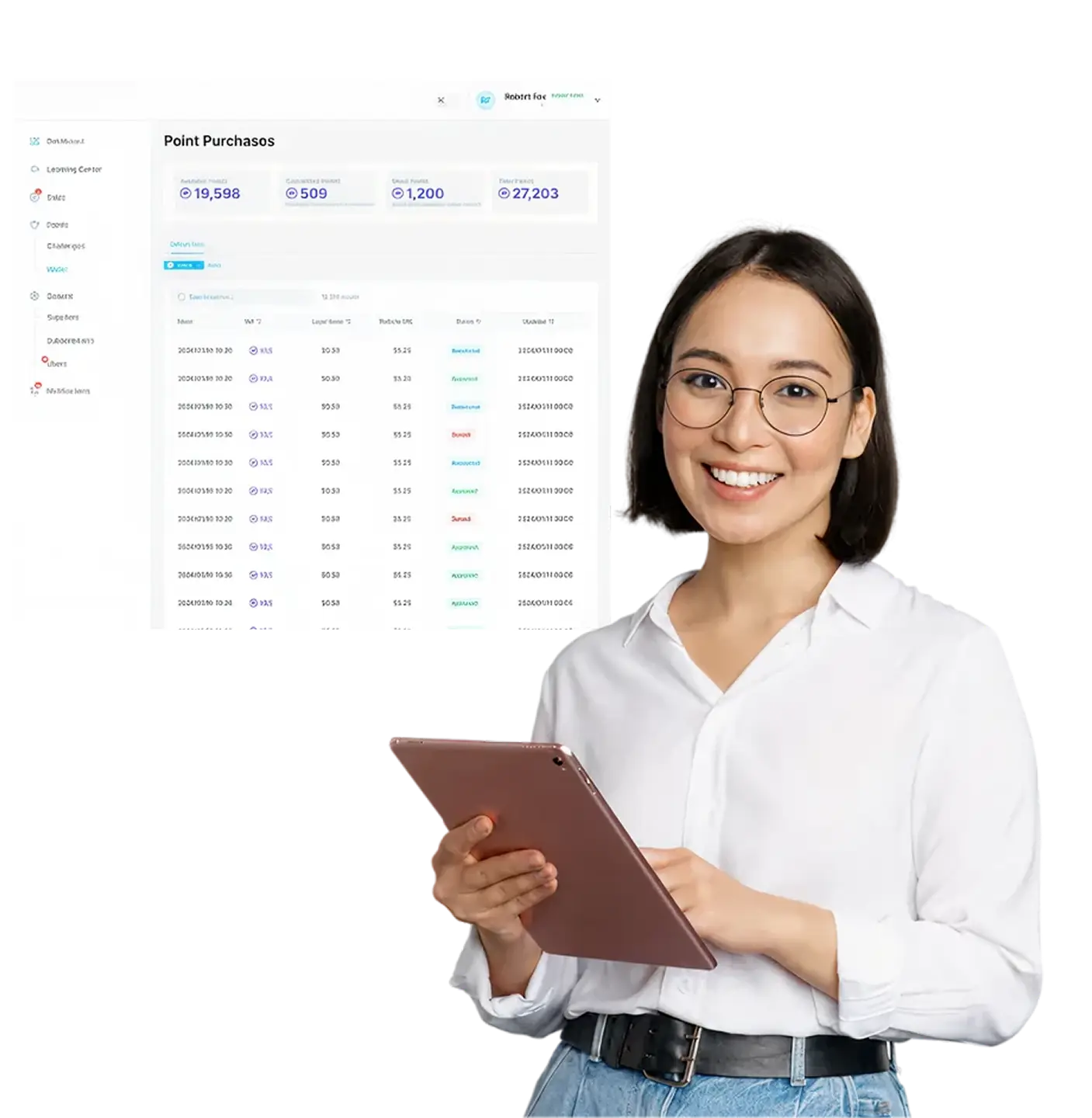 Image of a brand rep with a screenshot of sales from the Wonder App