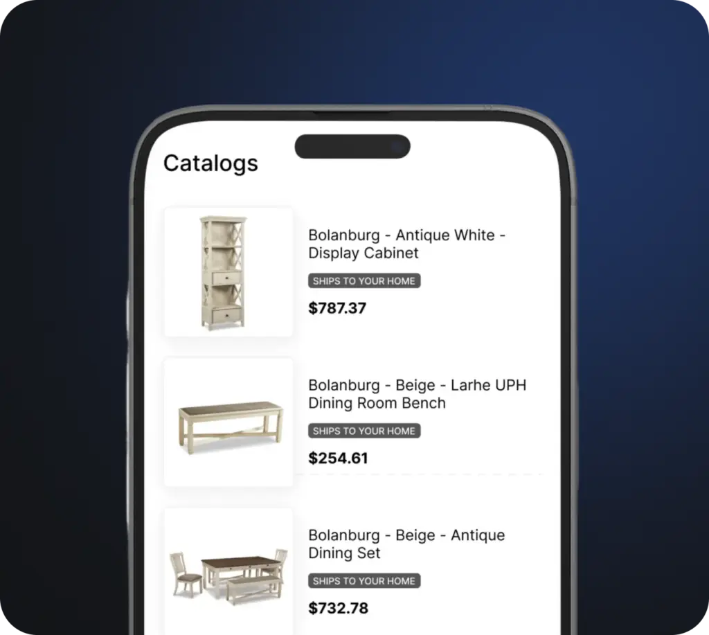 Image of a mobile phone showcasing products that is for a specific channel