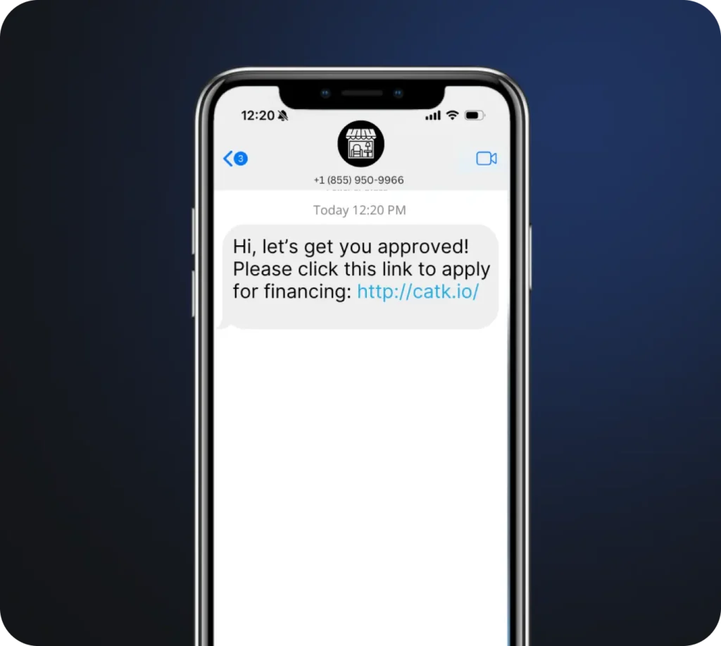 Image of phone with a text message to apply for financing allowing more shoppers to say yes to big purchases