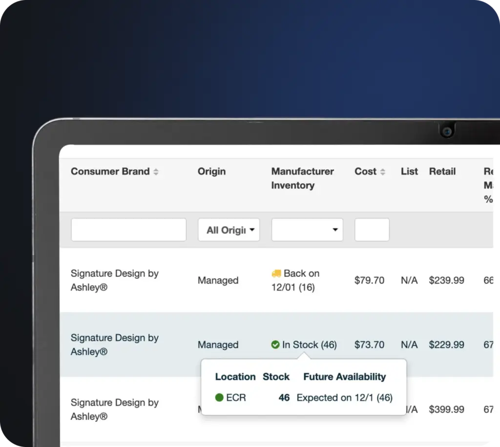 Image of a tablet showcasing real time inventory for a catalog