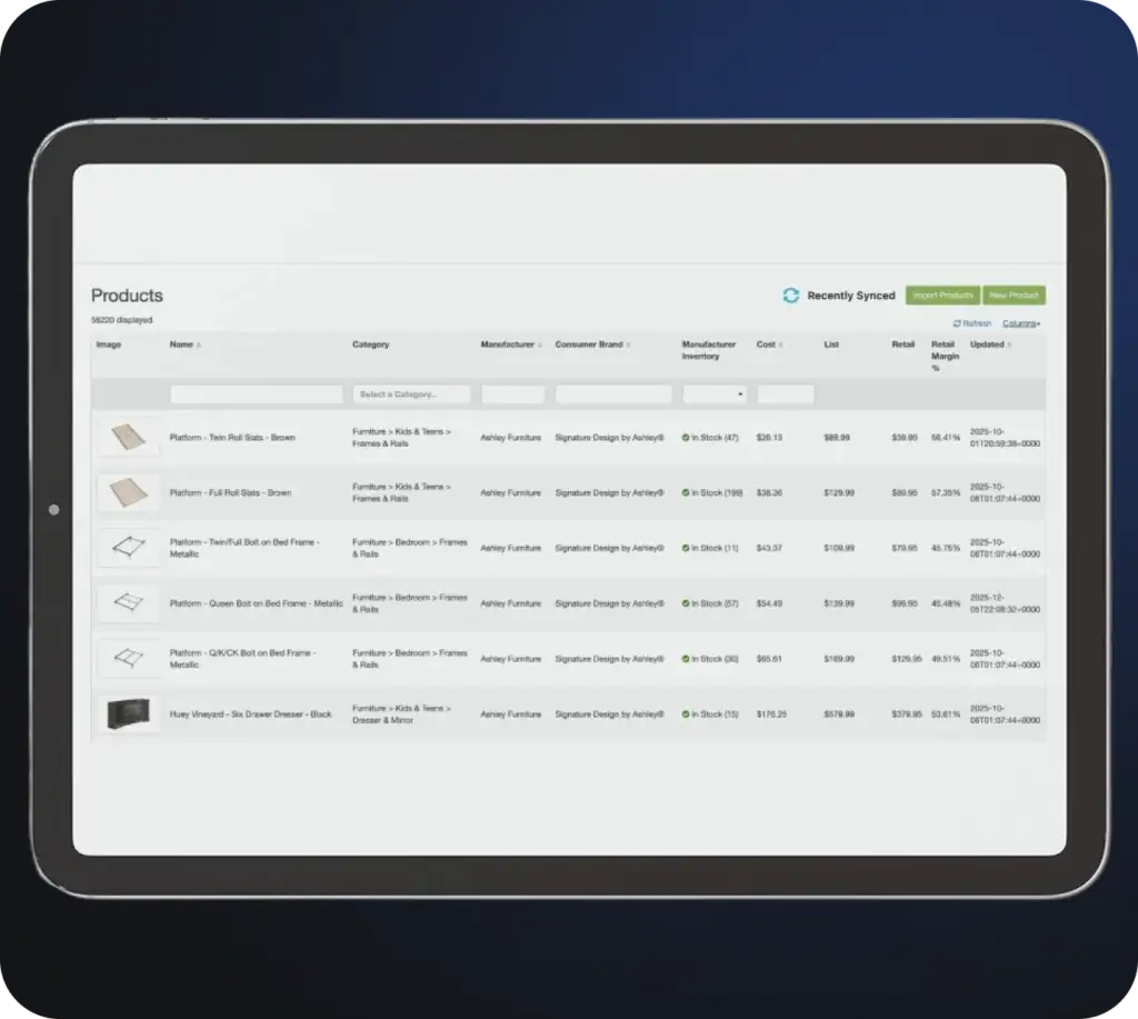 Image of a tablet using Wonder receiving product catalogs from all vendors in one format daily