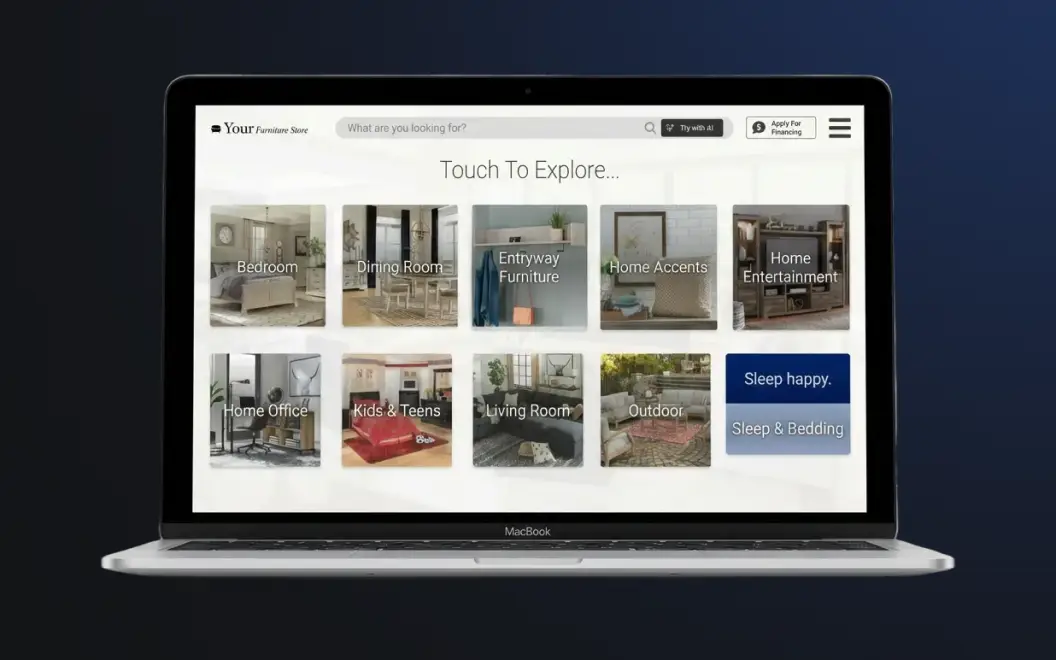 Image of a laptop with Wonders endless aisle catalog app available so shoppers can view everything you sell in one place