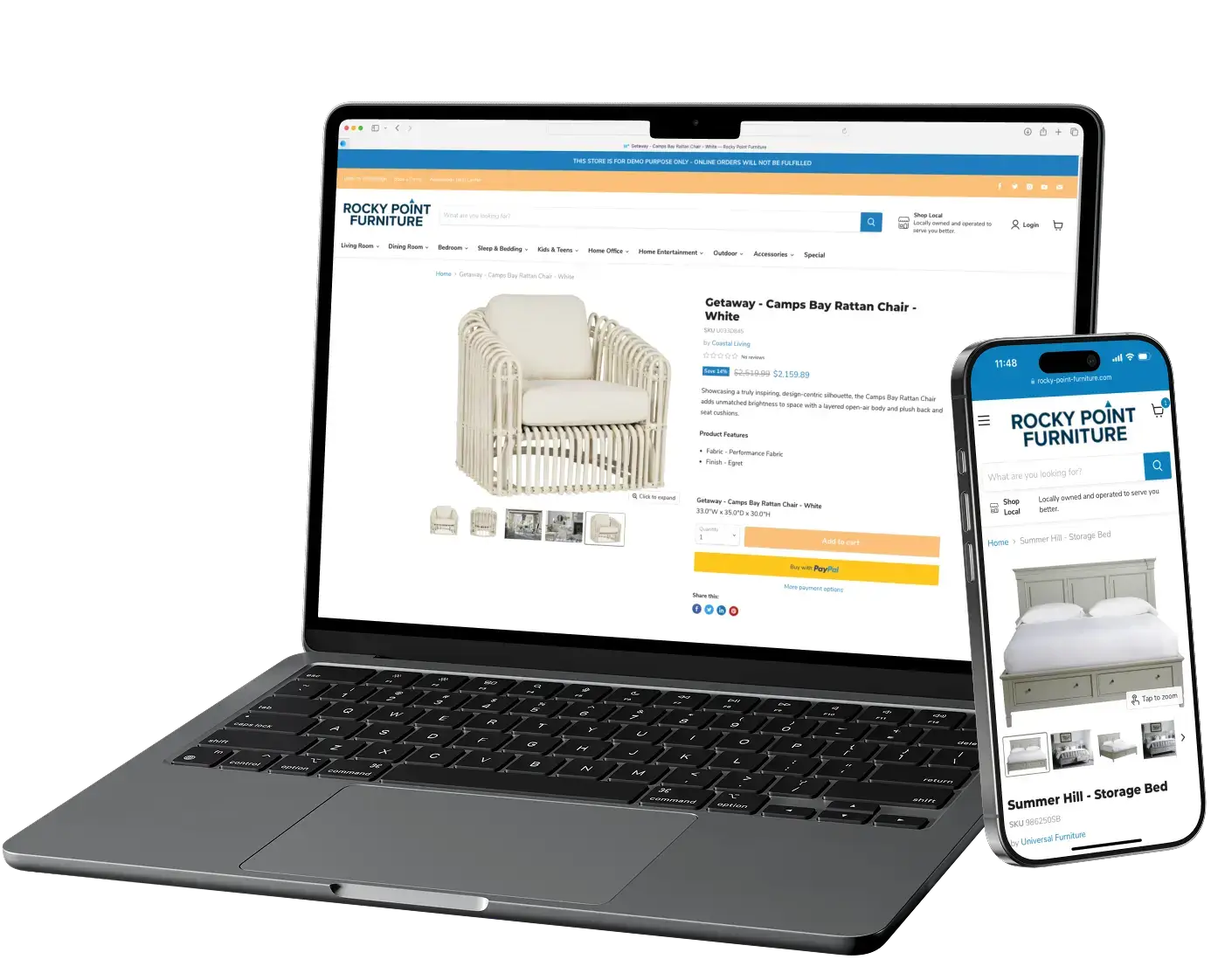 Image of laptop and mobile device using a Shopify ecommerce connector for a website through Wonder