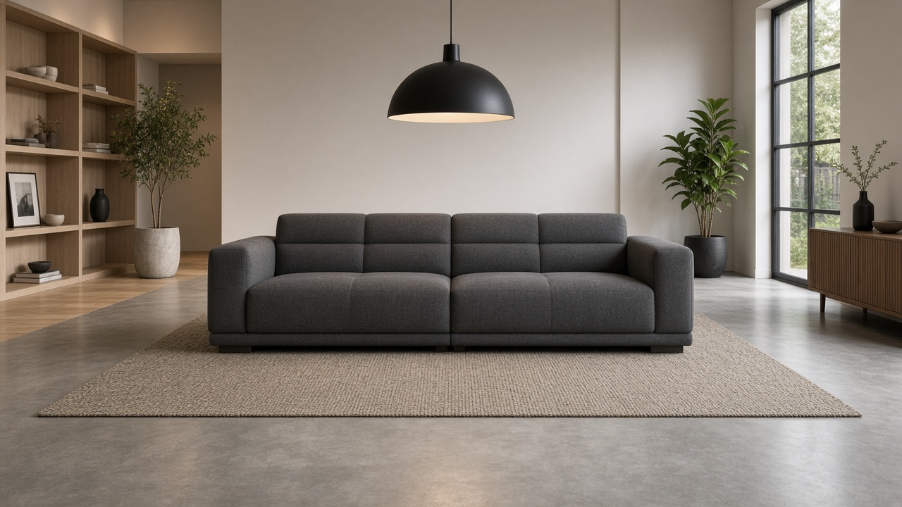 Furniture store Google visibility modern showroom living room with centered sofa