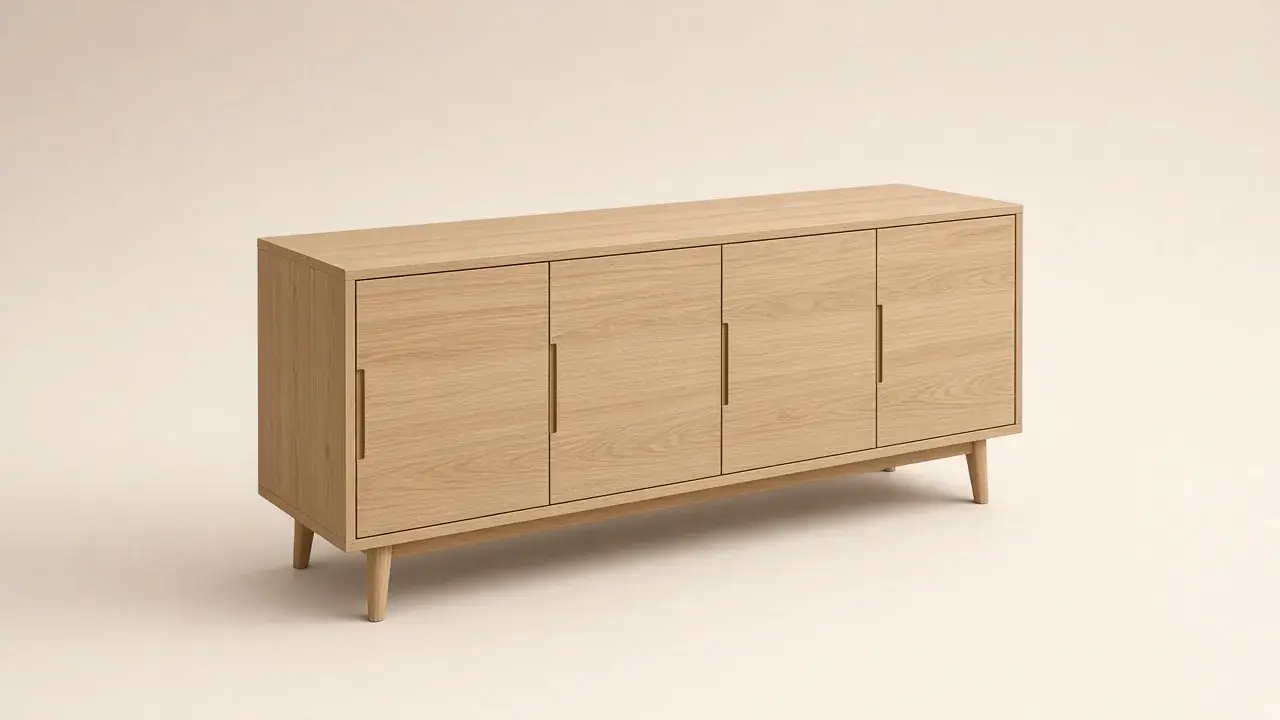Light oak sideboard with four doors and slim legs Light oak sideboard with four doors and slim legs